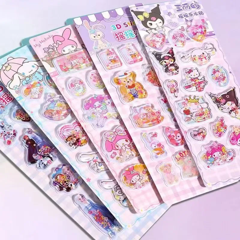 

8pcs My Melody Kuromi Anime Kawaii Sanrio Diy Stickers Cute Cartoon Children 3d Stereoscopic Transparent Crystal Patch Gifts
