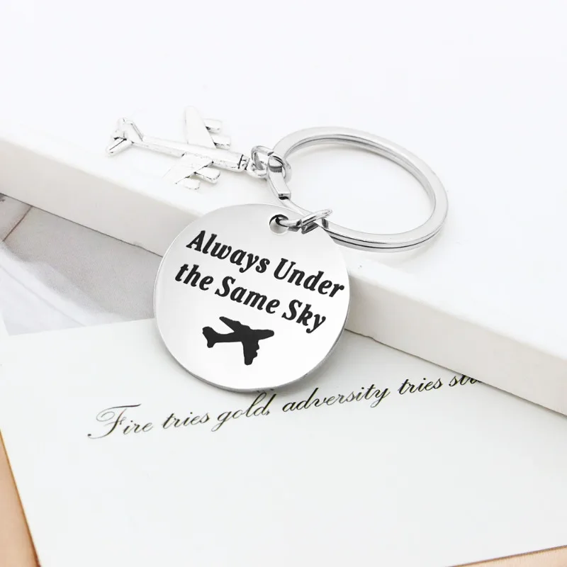 Flight KeyChain Always Under The Same Sky Key Chain for Women Stainless Steel Key Ring Plane Pendant Party Charm Friend Gift