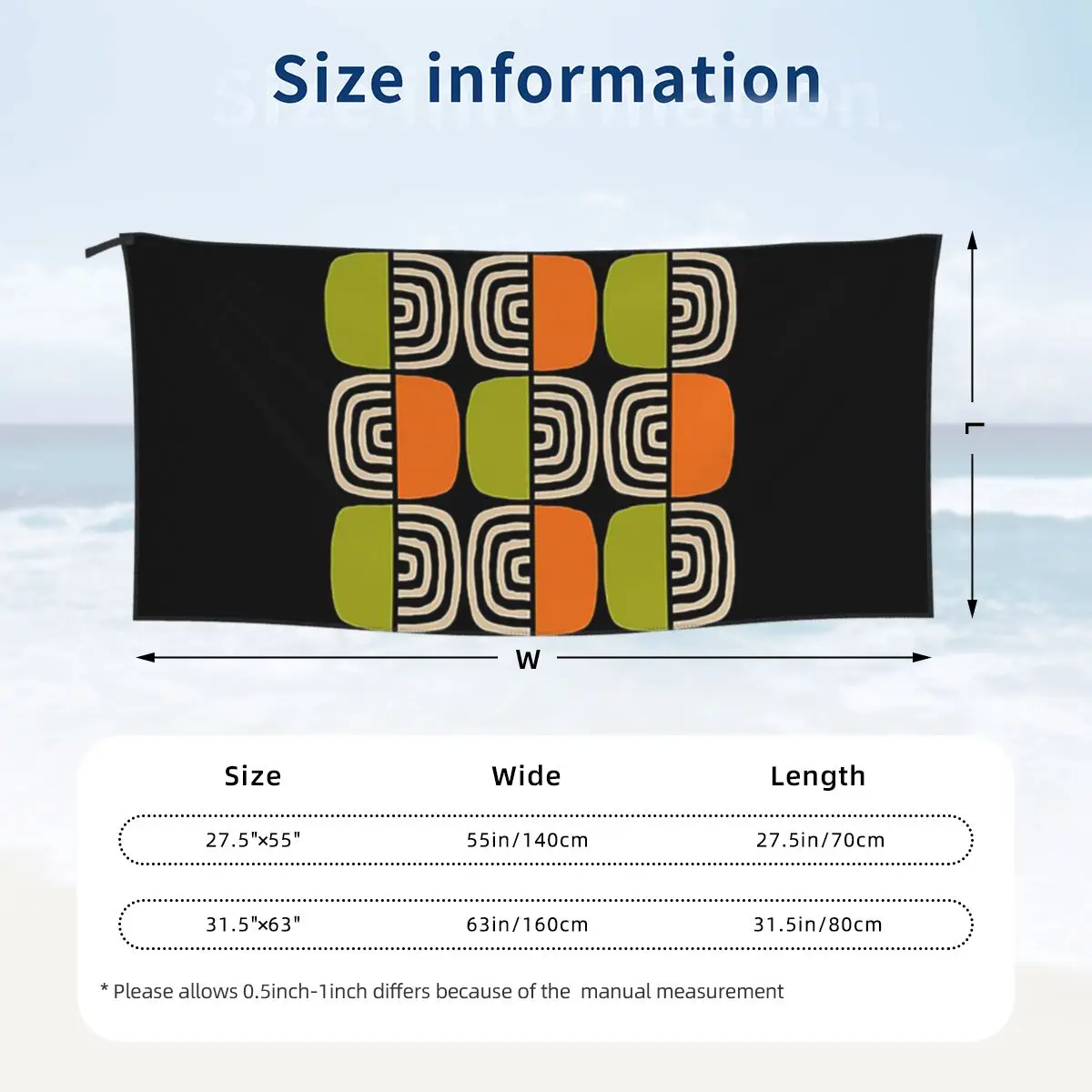 Half Concentric Circle Pattern Black Orange Green And Beig Beach Towel Microfiber Quick Dry Absorbent Quick Towels For Swimming