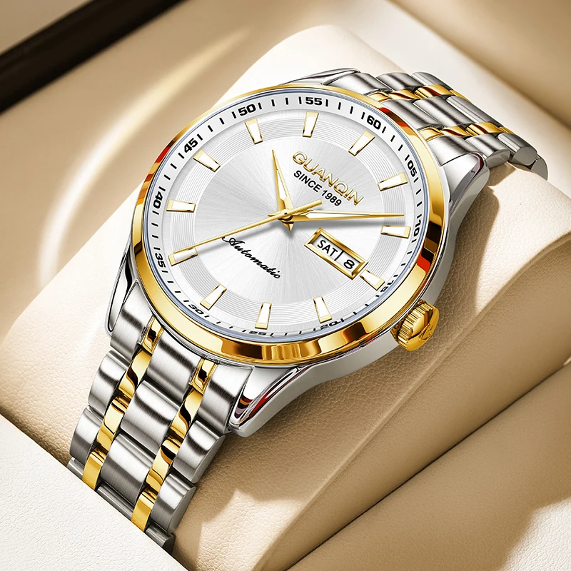 GUANQIN Luxury Mechanical Watches for Man Automatic Movement Stainless Steel Case Weekly Calendar Display Luminous Waterproof
