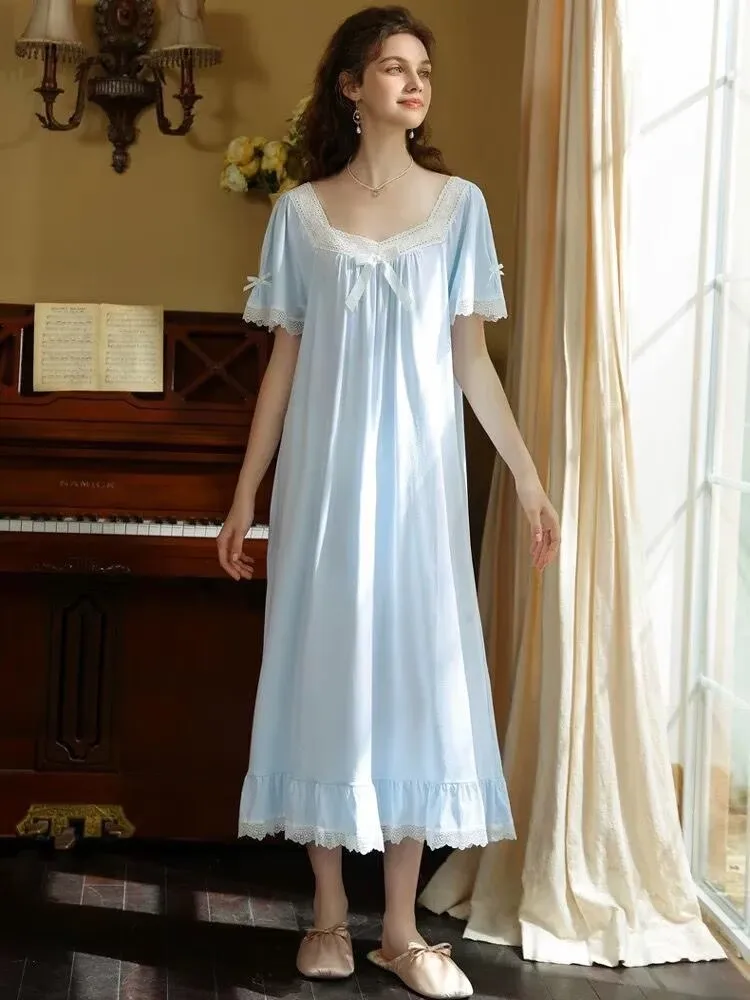 Womens Cotton Nightgowns Short Sleeved Lace Night Dress - view 3