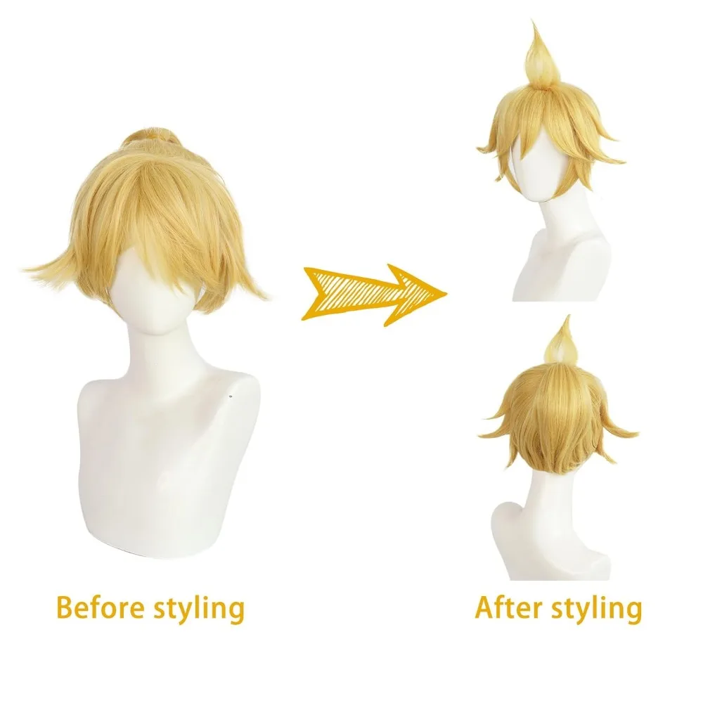 شعر مستعار قصير أصفر متموج على شكل ذيل حصان مع الانفجارات شقراء التوأم الأخوة الأخوات تأثيري هالوين موضوع حفلة هيربيسي حلية