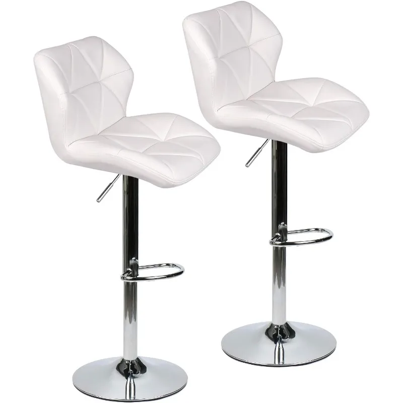 

Bar Chairs Set of 2 PU Leather Bar Stools Adjustable Height Swivel 360 Degrees White