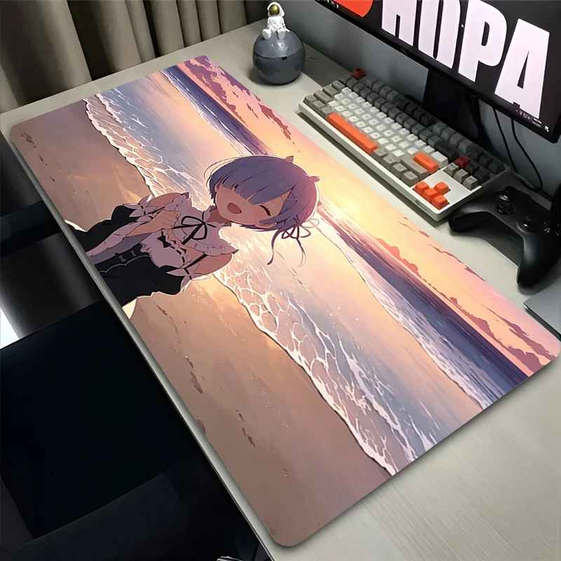 kawaii Mouse Pad Large E-sports Gamer Mat 90x40cm Computer Keyboard Pad Rubber Gaming Desk Mat Rem Anime Mausepad For Best Gift
