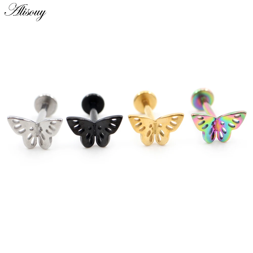 1 Piece Punk Stainless Steel Butterfly Internal Thread Tragus Helix Labret Lip Rings Cartilage Earring Piercing Body Jewelry