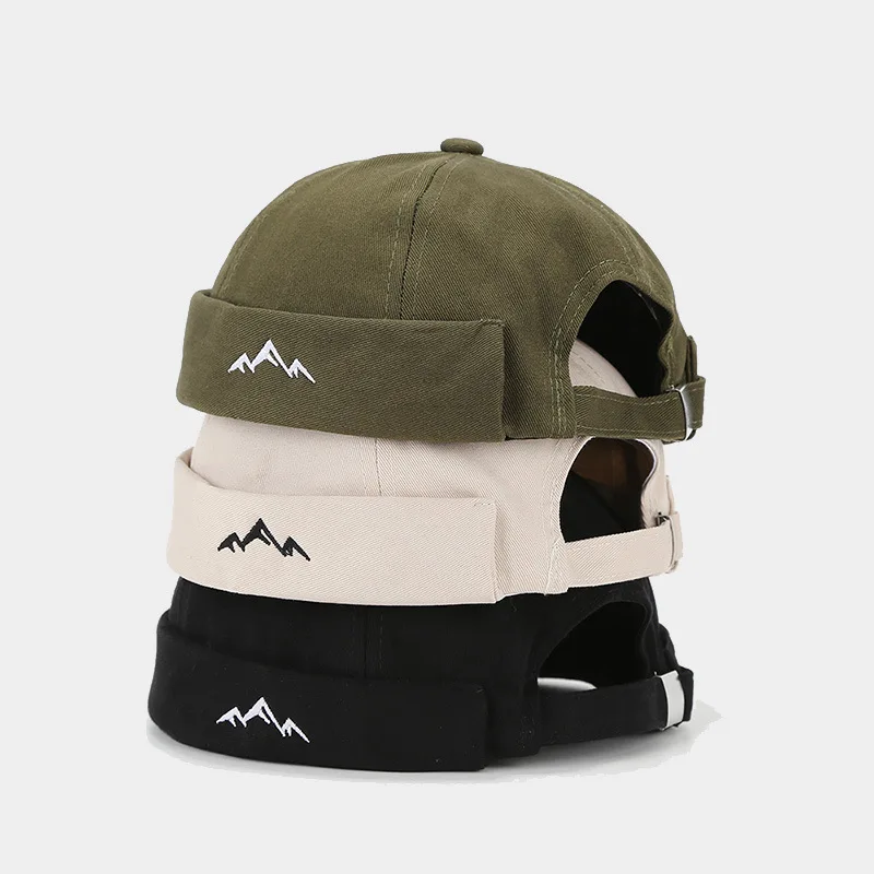 

Vintage Brimless Hat Mountain Print Beanie Hat Men Adjustable Docker Cap Casual Skullies Cap Women Streetwear Hip Hop Hats