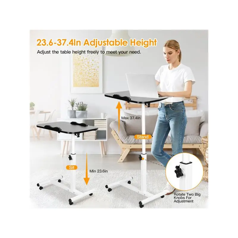 

Мобильный стол для ноутбука с регулируемой высотой, портативная тележка на колесиках, 90 ° Плитная прикроватная тумбочка, складная для дома