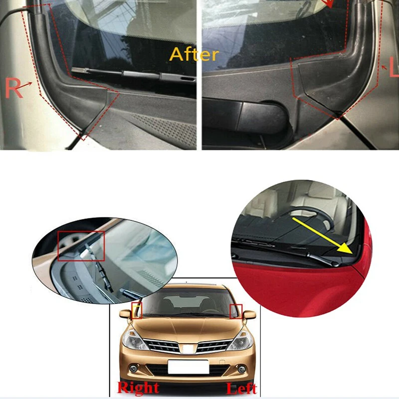 For Nissan Versa Sedan Hatchback 2007 2008-2011 Car Front Side Windshield Cowl Grille Outer Cover Extension Trim  Accessories