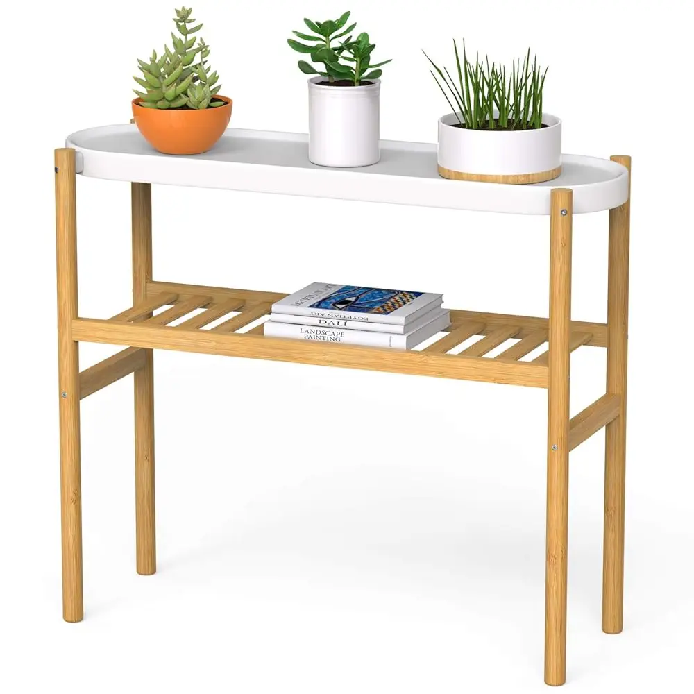 

Bamboo Shelf Indoor, 2 Tier Window Tall Stand Table For Multiple Plants…