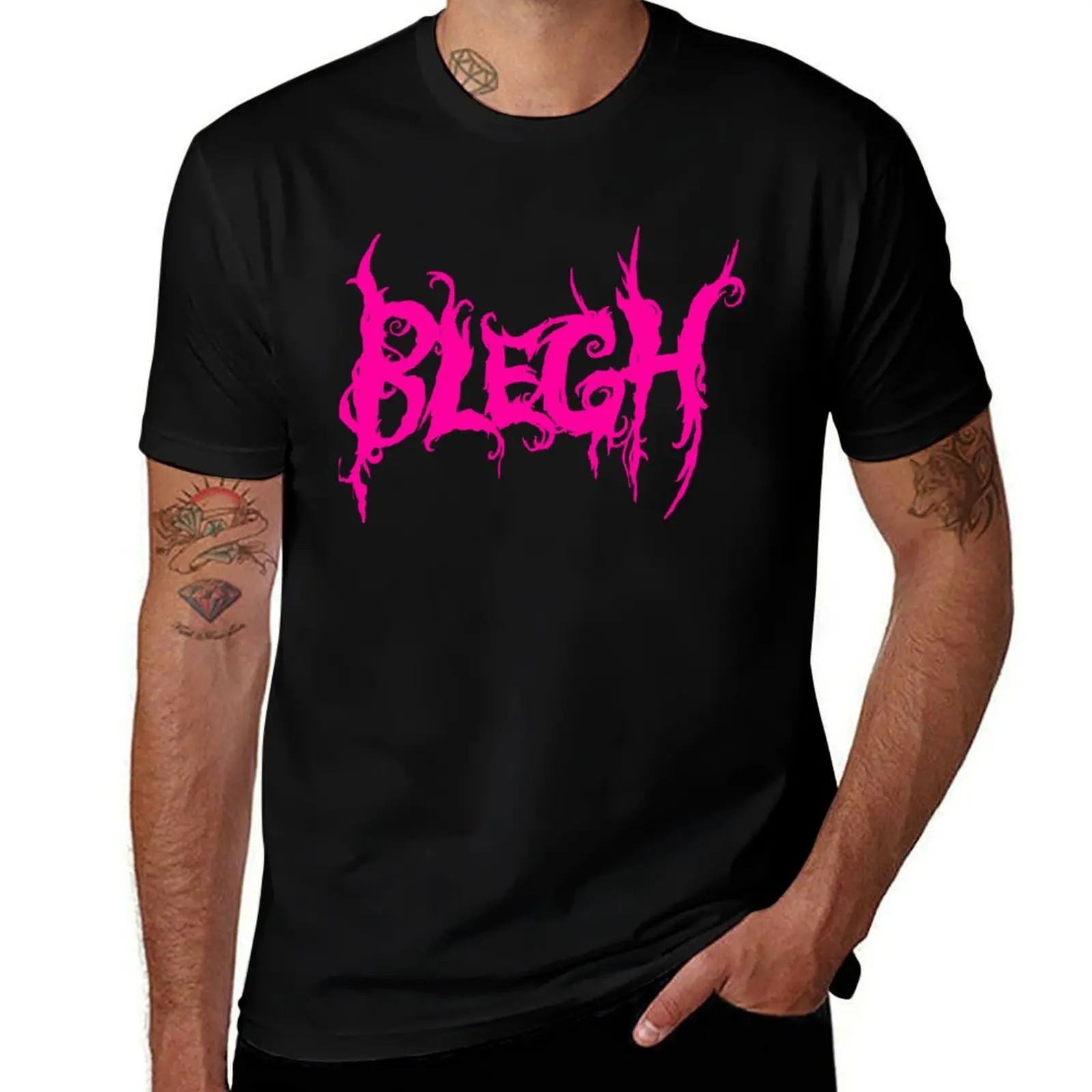 Hot Pink Blegh on Black T-Shirt man t shirt new edition customs plain white t shirts men