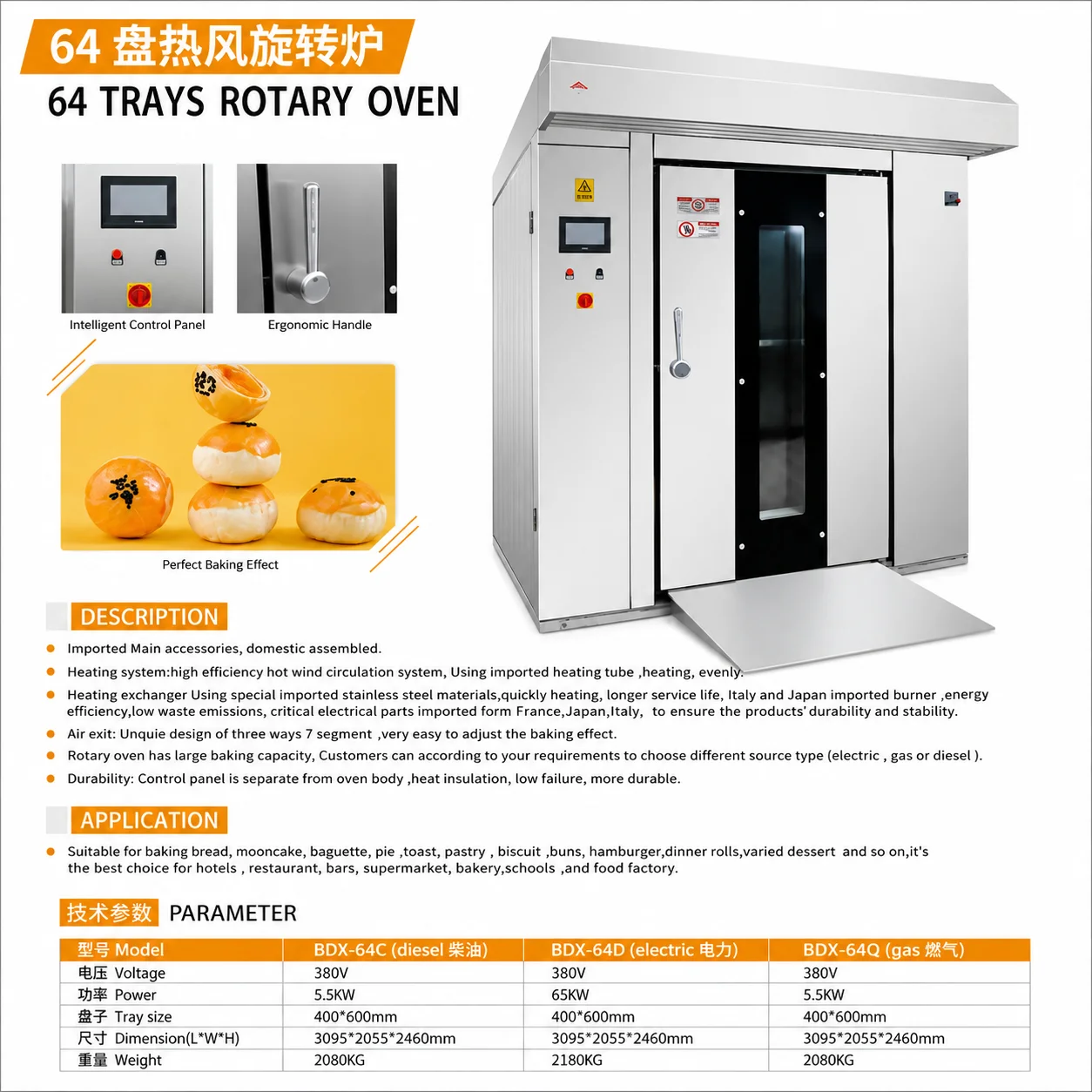 CE ETL Certified Commercial 64 Tray Electric Gas Diesel Rotary Rack Oven Industrial Bakery Bread Baking Oven with Steam System