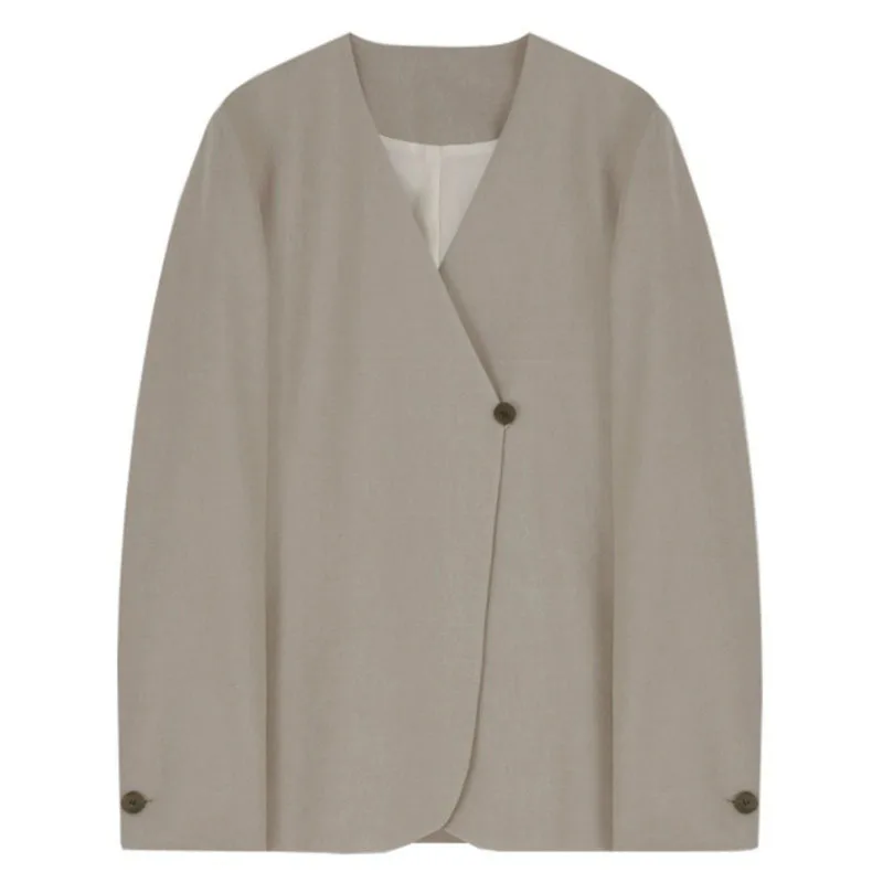 BJTZ Dames Blazer 2023 Lente Zomer Nieuwe Koreaanse Editie Casual Losse Kantoor Dame V-hals Een Knop Effen Kleur Jas