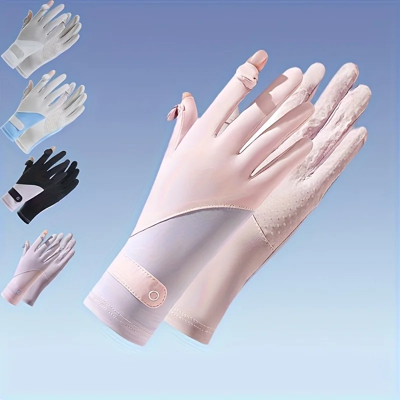 Sonnenschutz-Handschuhe, atmungsaktiv, Sonnenschutz, Eisseide, Fahrradhandschuhe, Anti-UV, rutschfest, Zwei-Finger-Flip-Top-Handschuhe für Damen