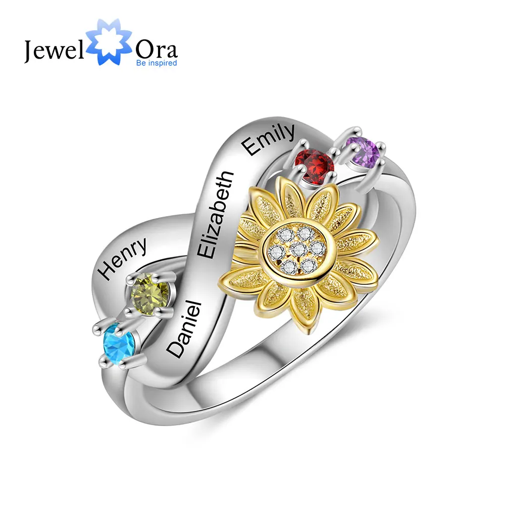 

JewelOra Delicate Personalized Infinity Sunflower Name Engraved Rings for Women Customized Engagement Jewelry Mothers Day Gift