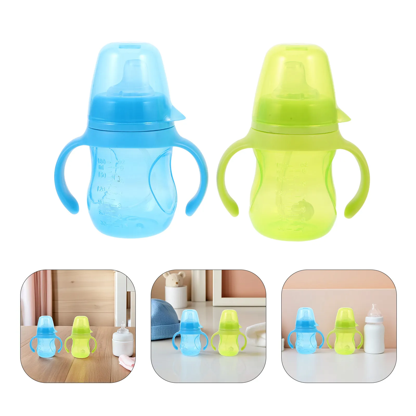 

2Pcs Baby Drinking Cups Weighted Straw Toddler Learning Spill Proof Training Cups 180Ml Leak Proof Handles Measurement Marks
