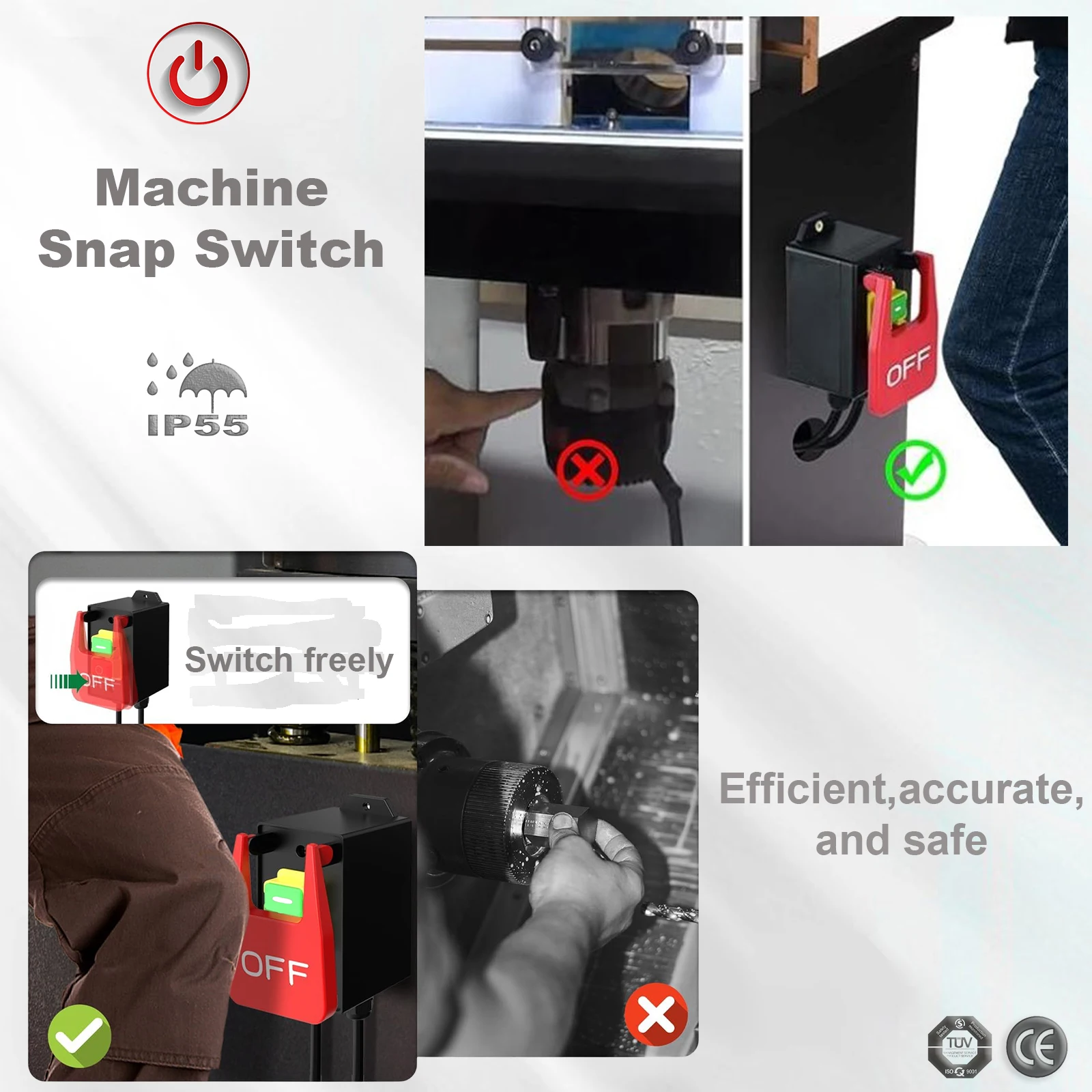 Single Phase Safety Zero Voltage Switch with Plug,Machine Switch for Quickly Turn Off Lathe,Milling Table, Cutter,220V-250VAC