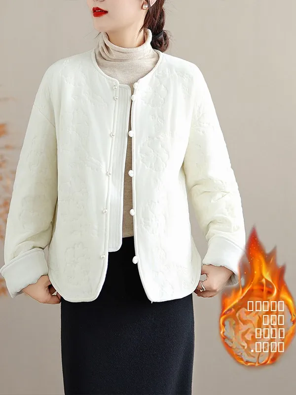 معطف شتوي نسائي من Ele مطرز من القطن Jaet مستدير Ne Chinese Sle ملابس خارجية مريحة وفضفاضة #2