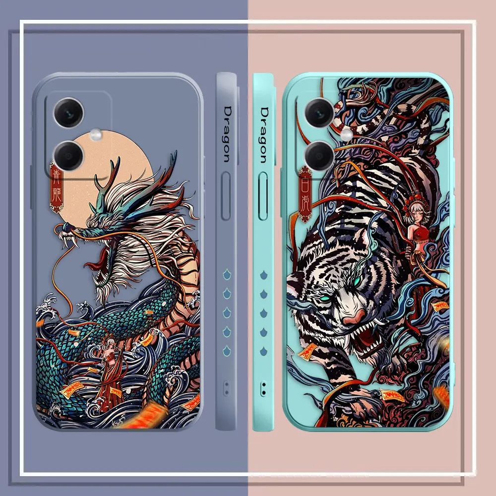 Painted D-Dragon T-Tiger Phone Case For Redmi Note 12 11 11T 11R 11S 10 9T 8 7 7S PRO PLUS 4G 5G Colour Liquid Case Fundas Shell