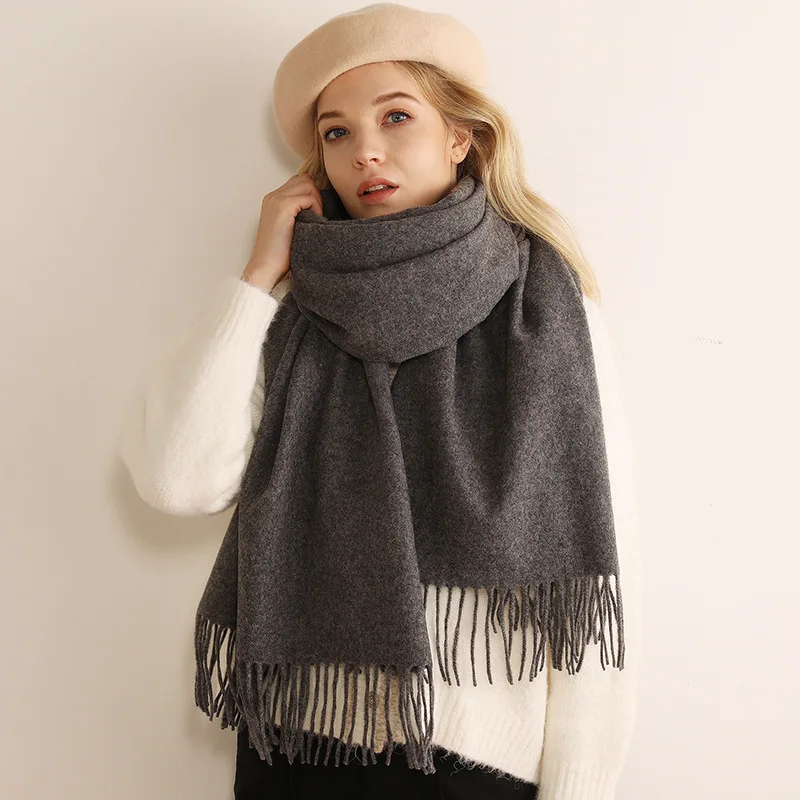 Winter Solid Cashmere Scarf For Women Camel Warm Neck Wraps Black Grey Stoles Big Size 70*200cm Flurry Shawls