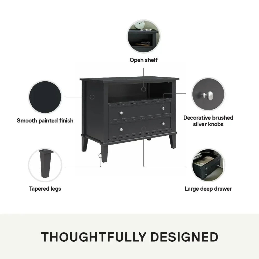 Eclectic Boho Nightstand and Bedside Accent Side Table with 2 Drawers