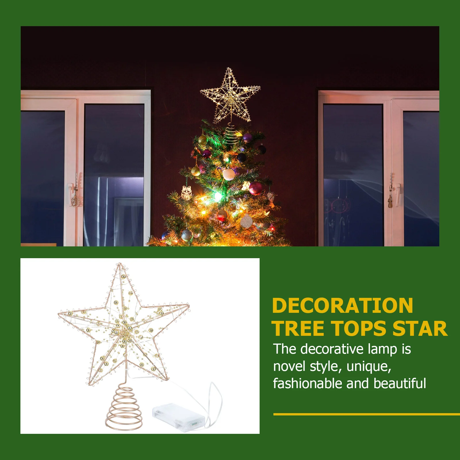 Adorno del Festival de estrellas en la parte superior del árbol, lámpara artesanal de hierro, decoración navideña, copa luminosa de árbol de Navidad