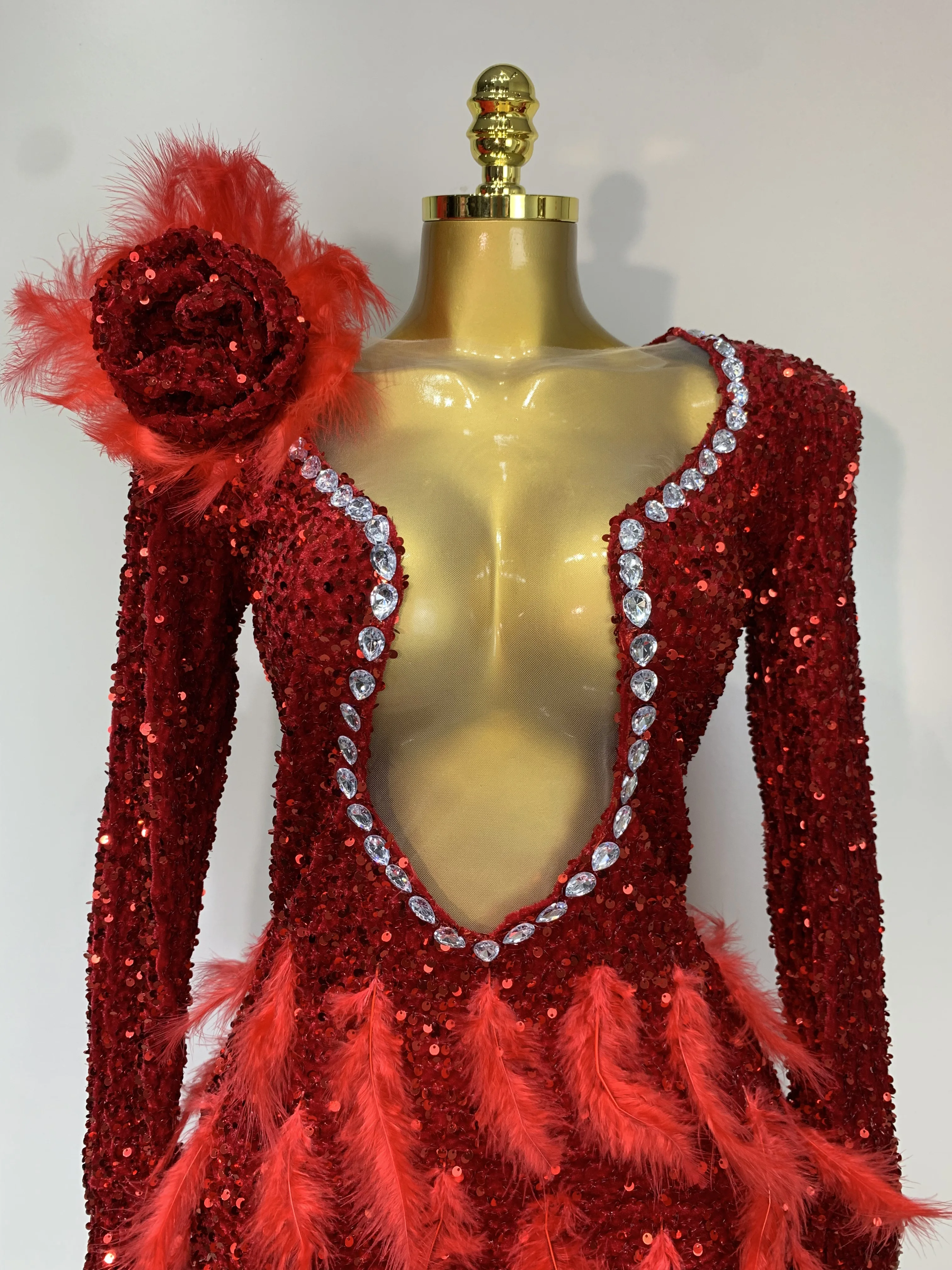 gold and red sequin dress Fouad Sarkis F02263B Red Sequin Sweetheart Gown 18/50 / Beige