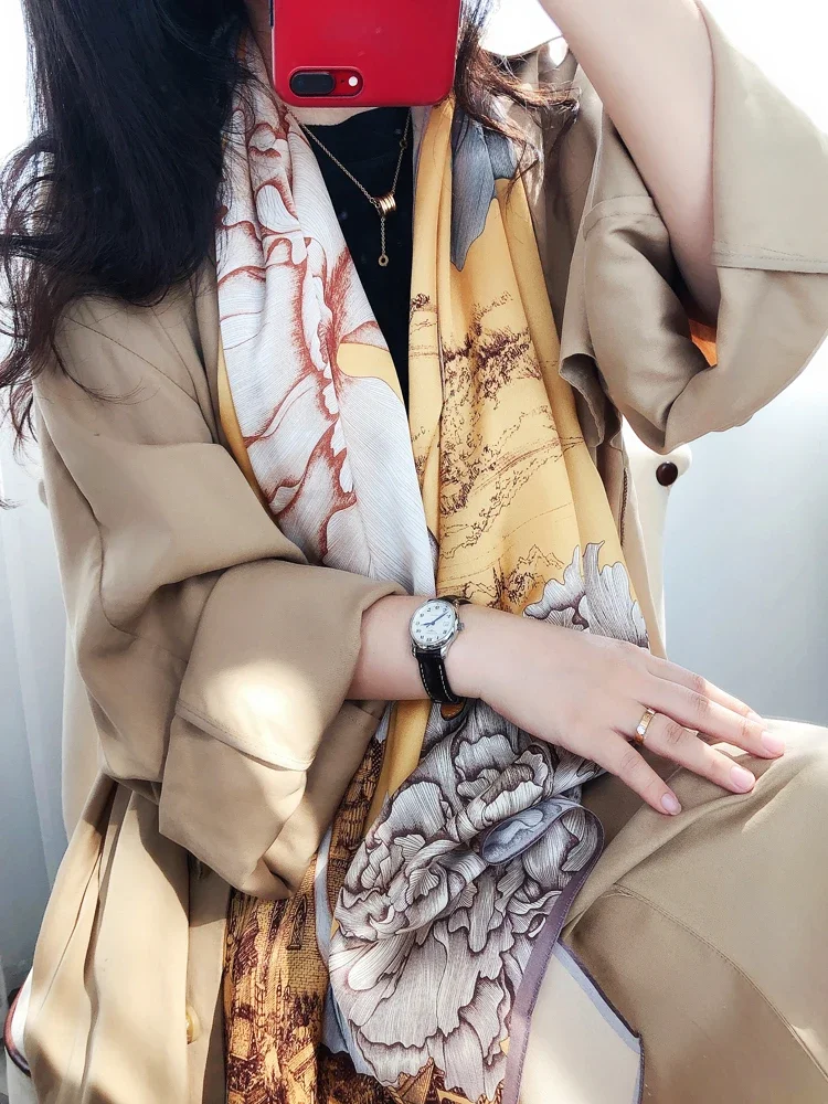 

French Style Mulberry Silk Wrap Hand Rolled Hem Scarf Designer Manual Rolled Scarf 100 % Natural Silk Mulberry Wraps A935
