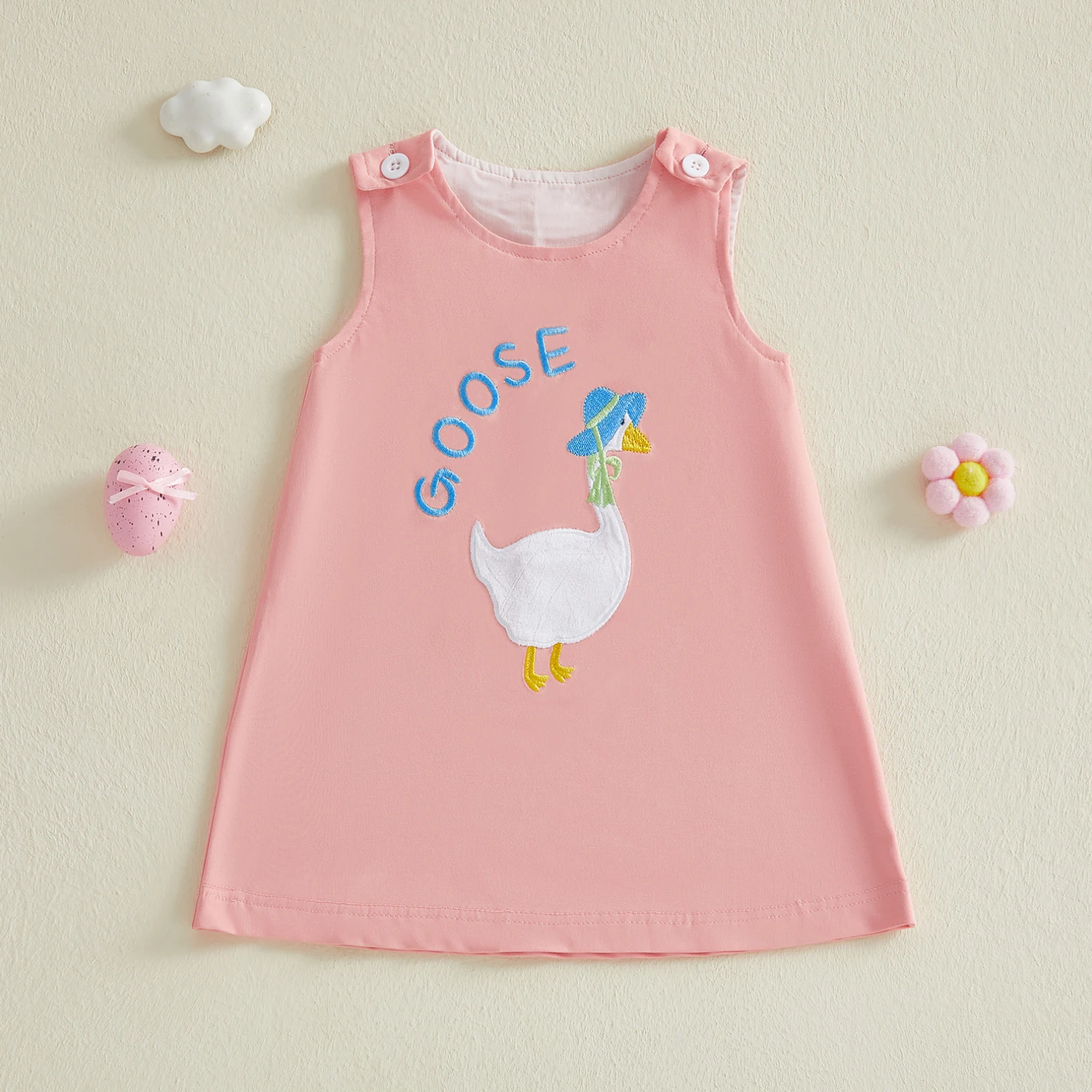 فستان بدون أكمام للفتيات الصغيرات، فستان عصري مطرز بأحرف أوزة بدون أكمام ورقبة دائرية #2