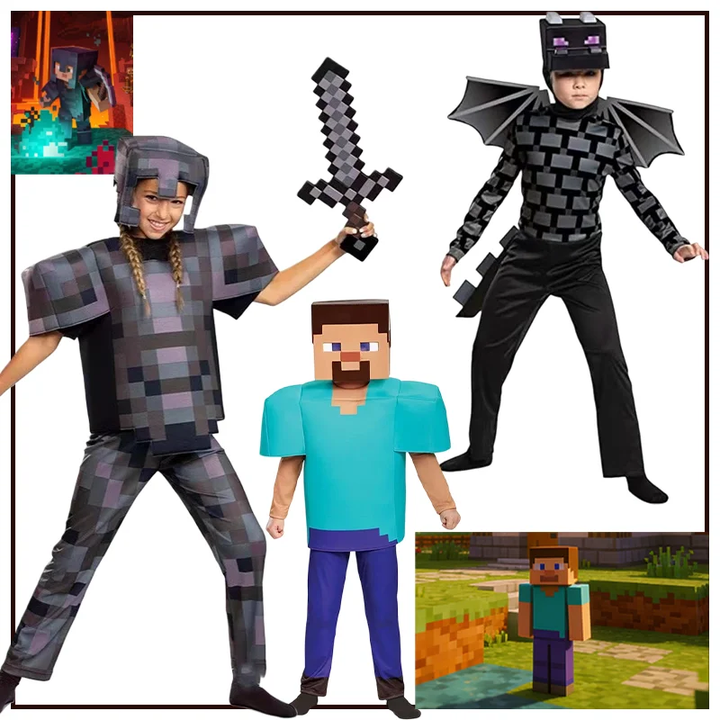Disfraces de Cosplay niños M I nueva ropa verde E mono gris niño St e Ve personaje del juego rendimiento Navidad Halloween