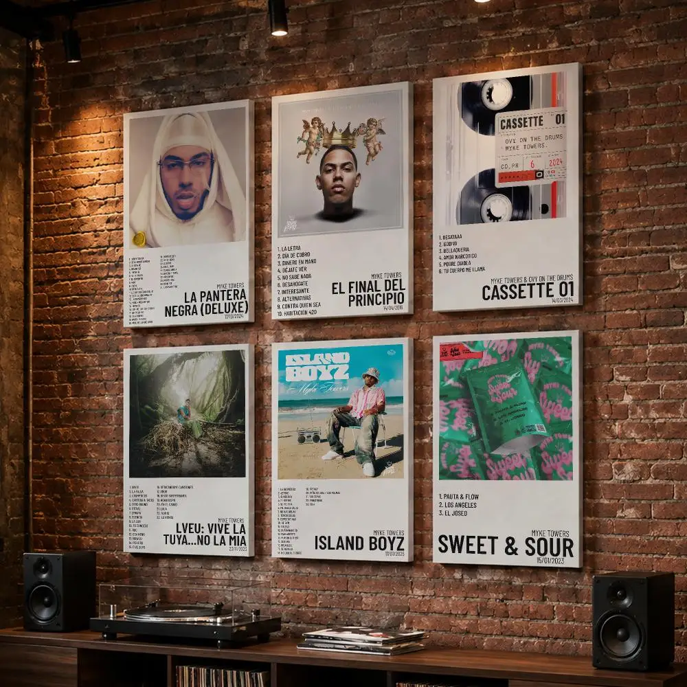 Singer M-Myke Towers ALBUM Framed Wall Painting Wood Framed Wall Art Print For Bedroom Living Room Hallway Office Home Decor