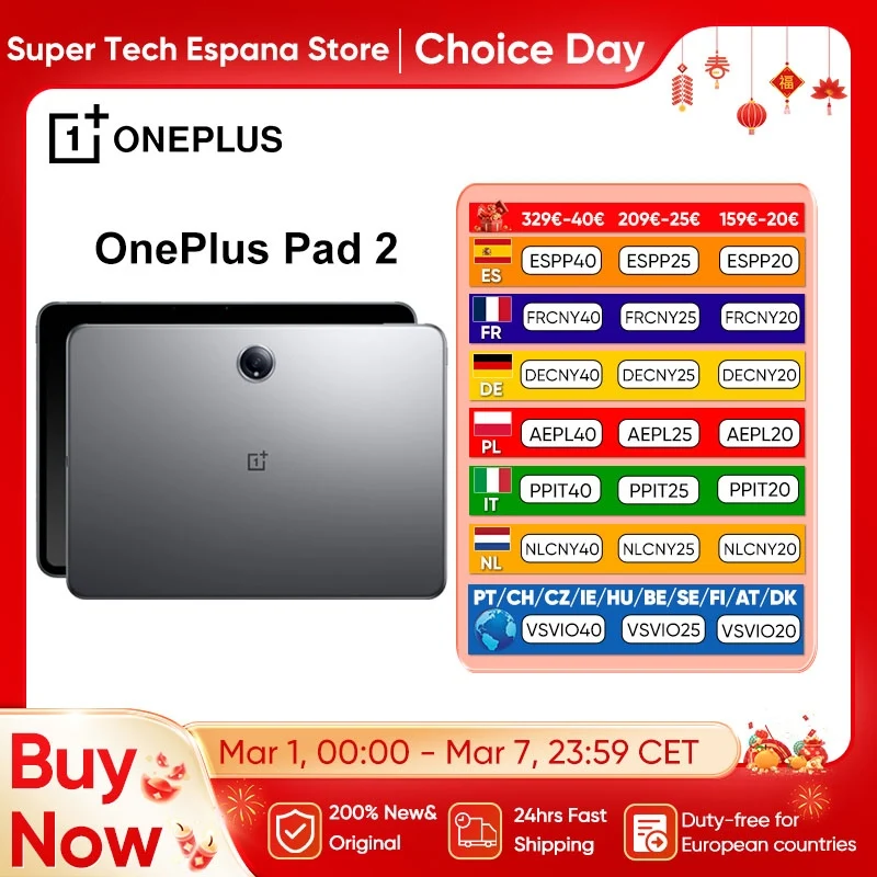 OnePlus Pad 2 Tablet Global Version Snapdragon 8 Gen 3 12,1'' 144Hz Bildschirm 9510mAh Akku 12+256GB Stroage 13MP Kamera OS 14.1