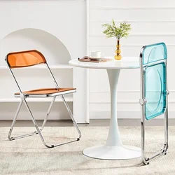 Transparent Folding Chair Nordic Acrylic Dining Chair Ins Style Clear Makeup Chair for Dining Room Sleek Modern