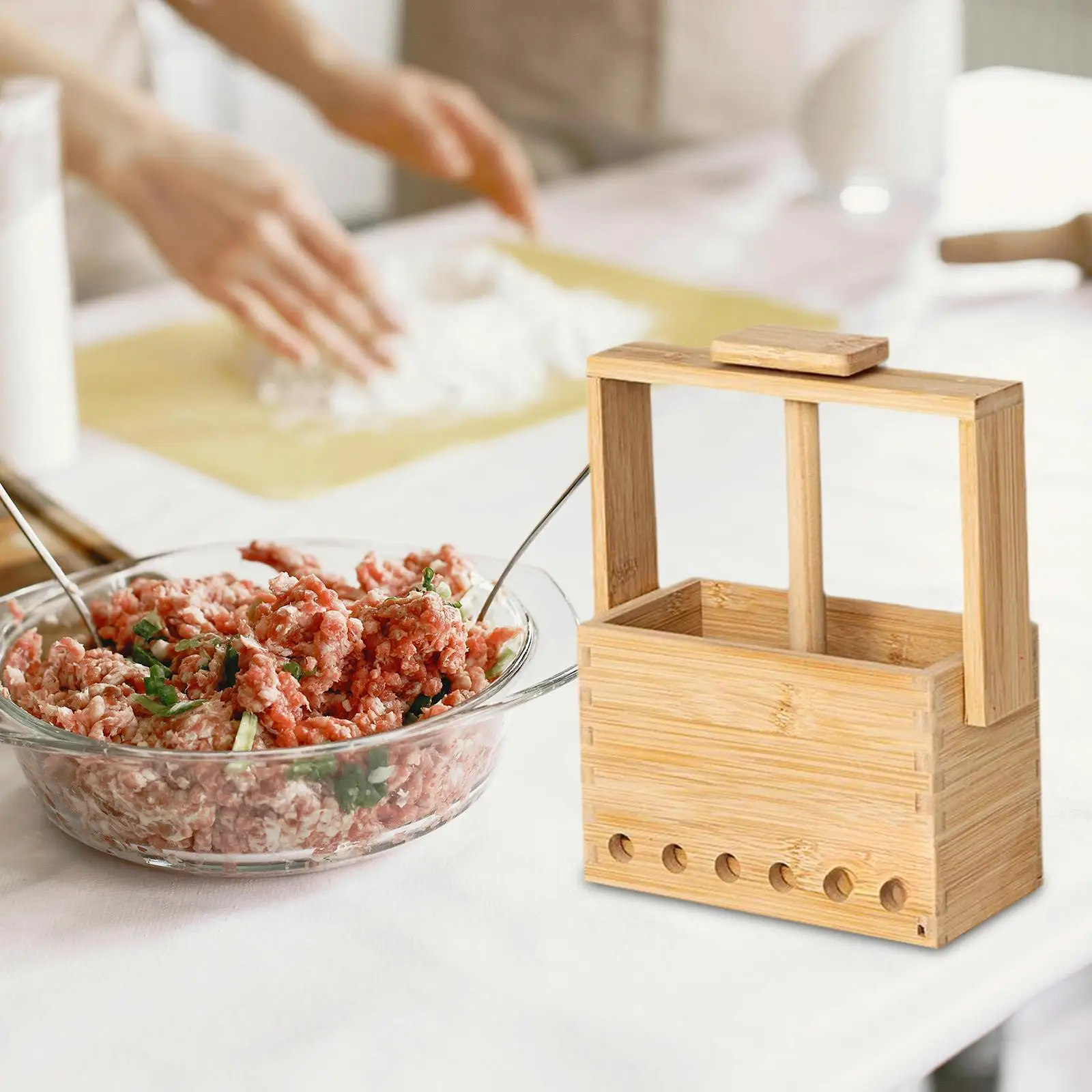 Meatball Making Tool Kitchen Bamboo Multifunction Hotel Burger BBQ Portable with Scraper, Brush Kitchen Gadget Meatball Maker