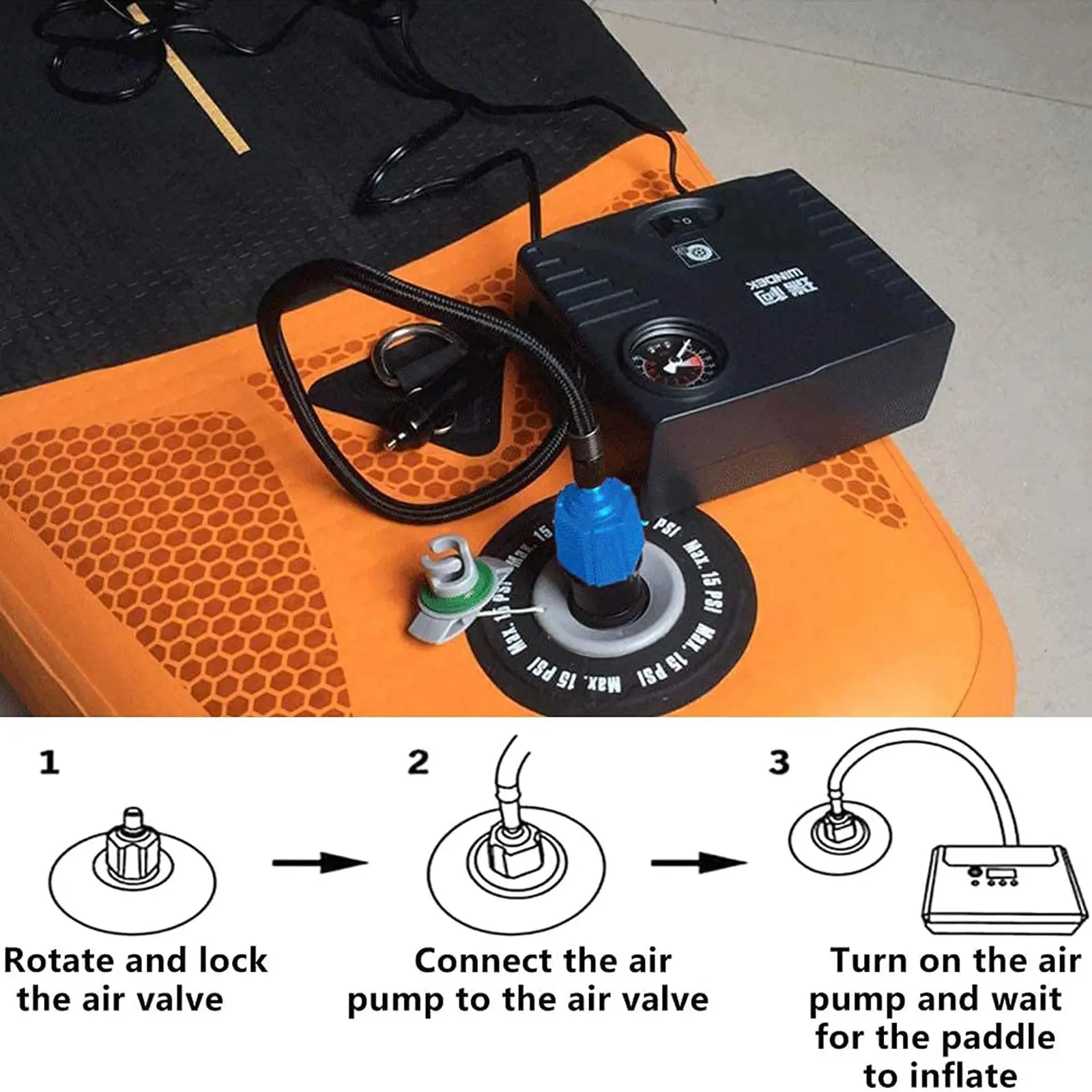 Adaptador de válvula de aire para bote de goma, bomba de remo inflable, convertidor de compresor con 4 boquillas para exteriores