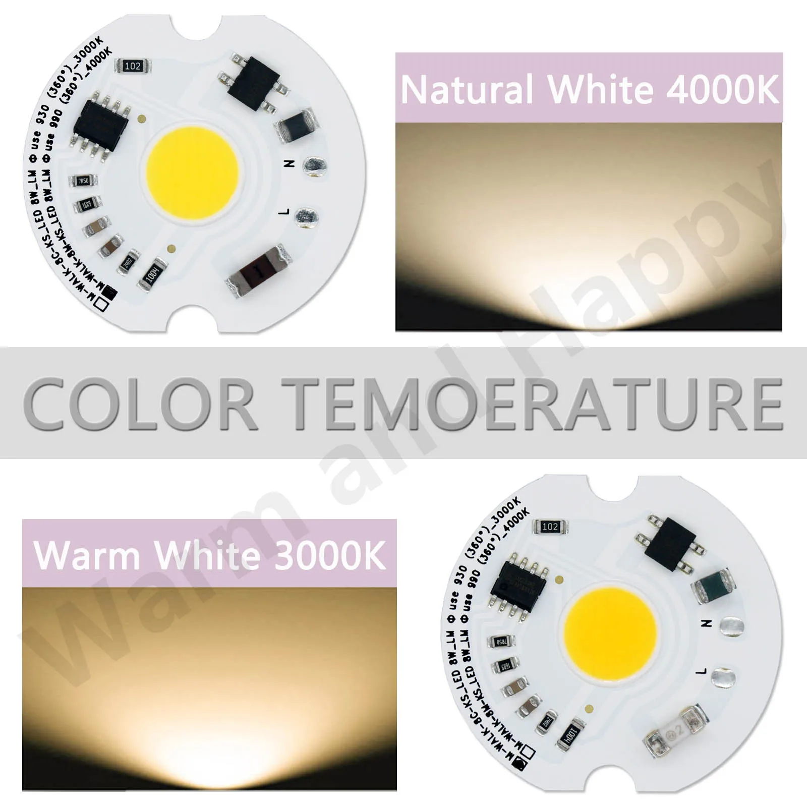 Imagem -04 - Quente Branco Natural Led Chip Cob Bulb Nenhum Driver Adequado para Downlight Holofotes Luzes de Pista Faça Você Mesmo 8w 220v ac 38 Milímetros