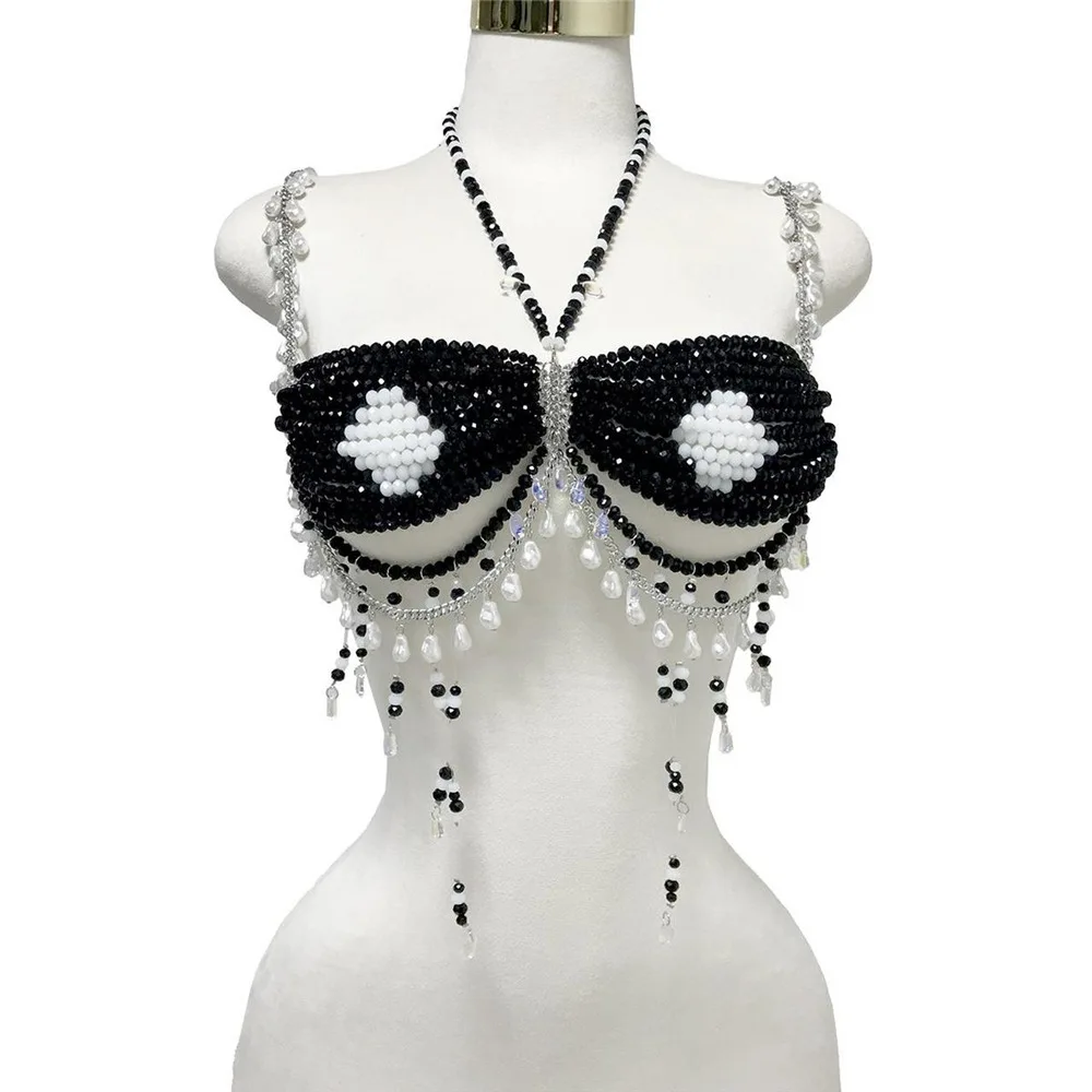 

New European & American Style Black & White Handmade Beaded Body Chain Beach Vacation Sexy Openwork Necklace