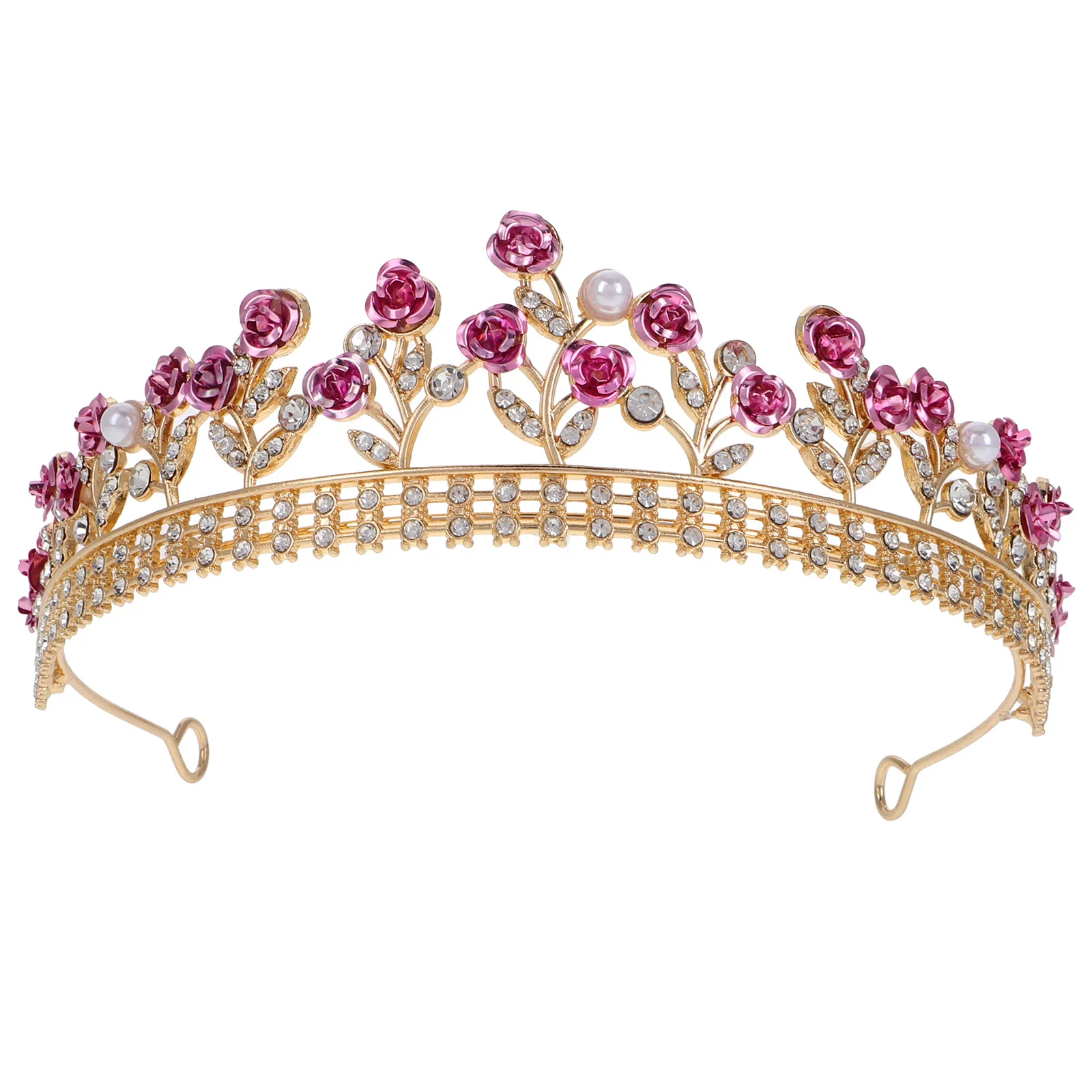 

Rose Bridal Crown Headband Rhinestone Studded Metal Wedding Hairpiece Elegant Bride Jewelry Accessories Bridal Headband