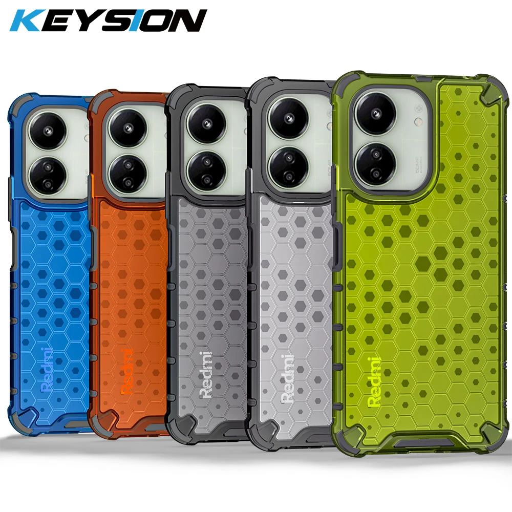 KEYSION Shockproof Armor Case for POCO C65 M6 5G Silicone+PC Transparent Honeycomb Phone Back Cover for Redmi 13C 4G 13C 5G