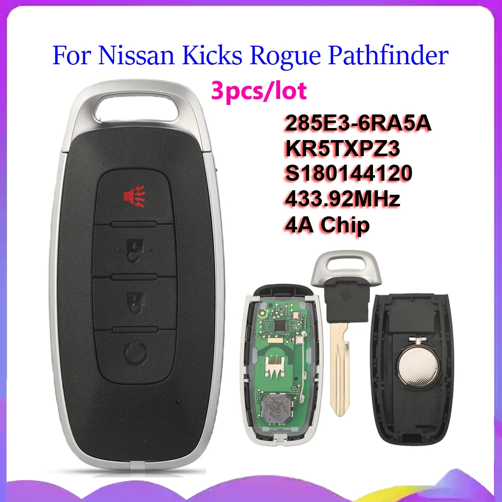 Jingyuqin New 3pcs KR5TXPZ3 433.92MHz 4A S180144120 285E3-6RA5A Keyless Remote Key For 2023 2024 Nissan Kicks Rogue Pathfinder