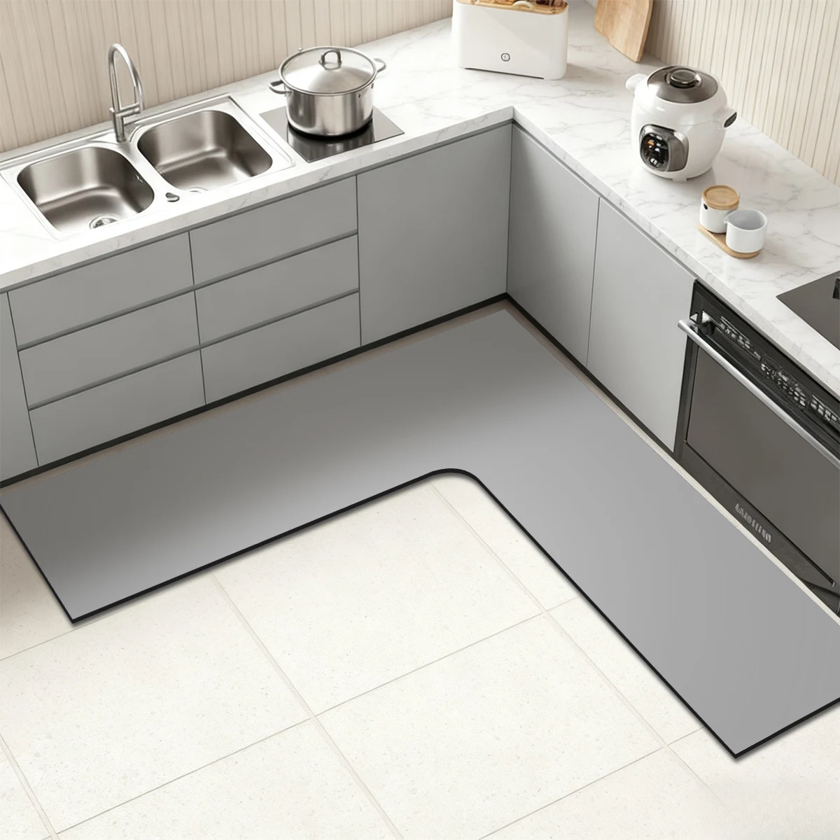 Einfarbige L-förmige Diatomeenerde-Antirutschmatte für Küche, Badezimmer, saugfähige Matte, Duschraum-Türmatte – Detail 6