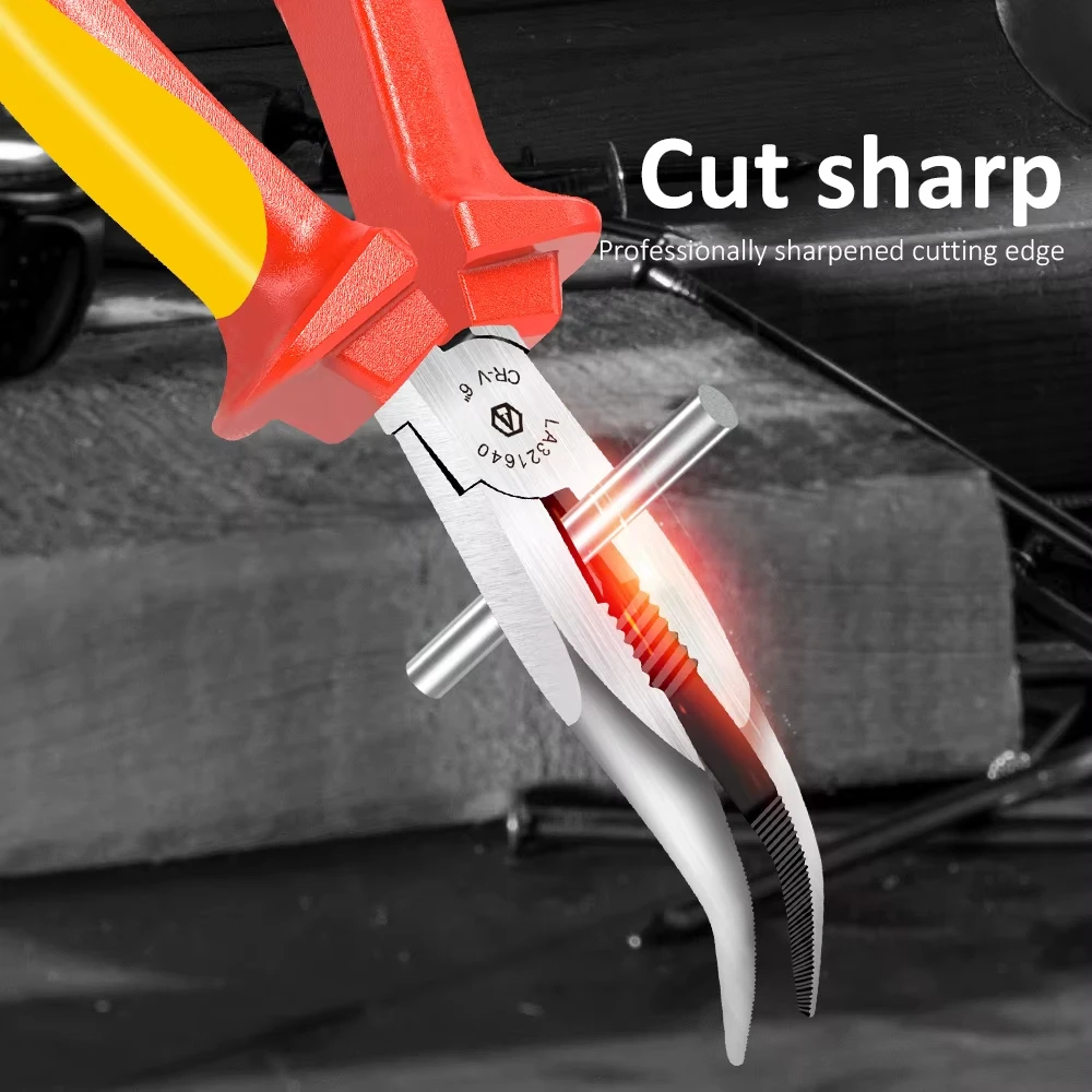VDE Curved Needle Nose Pliers Isolated Wire Cutter Cr-V Electrician Pliers Multifunction Hand Tools