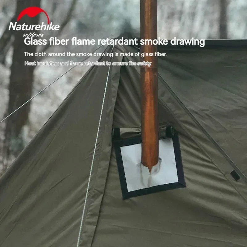 Imagem -04 - Naturehike Ares Exército Tenda Única tc Algodão Ridge Tent Camping ao ar Livre Caminhadas Survival Shelter Glamping Chaminé Grande Espaço 58 kg