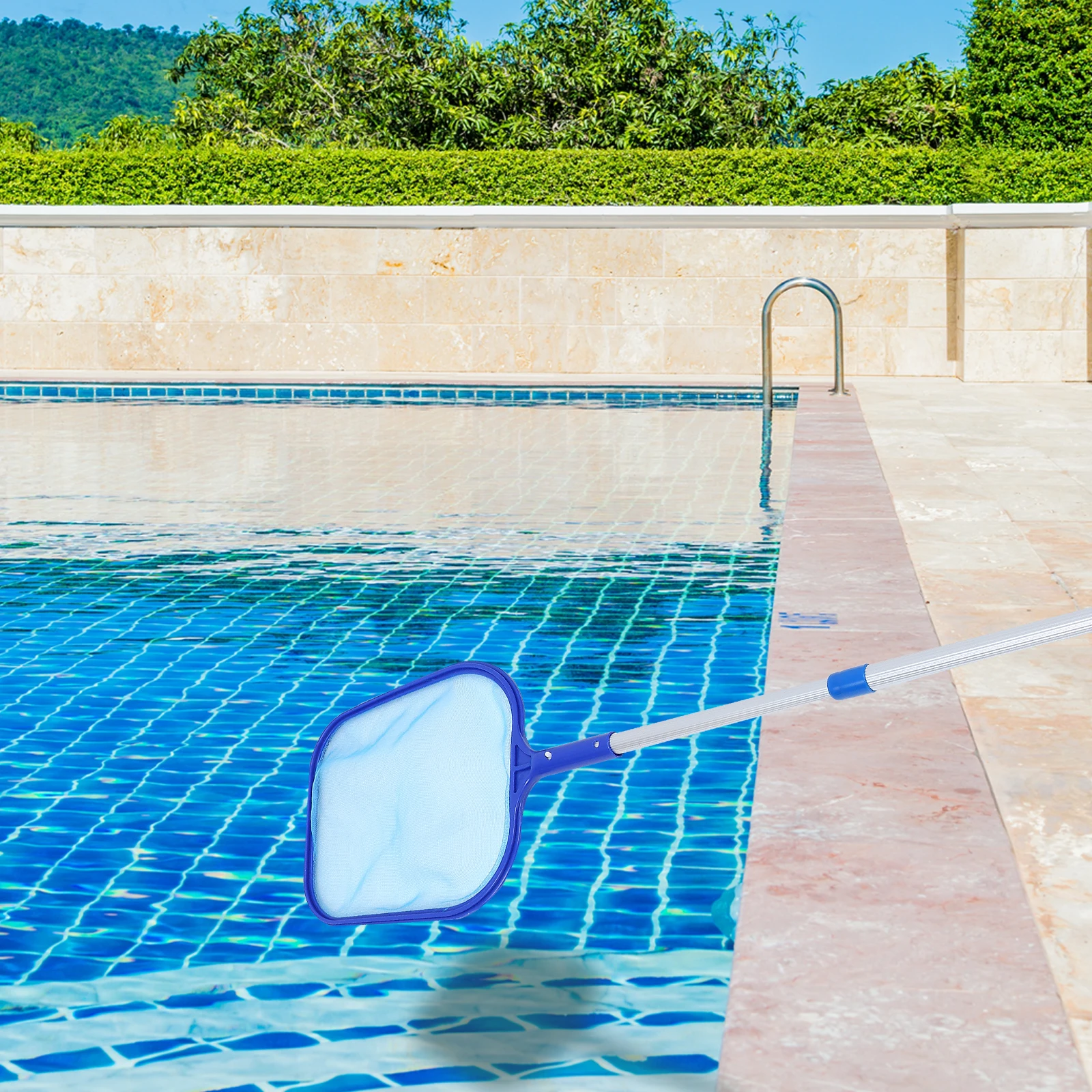 1 set di aste telescopiche per piscina, raccoglitore di foglie, rete allungabile, leggera, strumento di pulizia per piscina, fontana, stagno, acquario