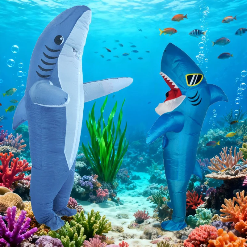 

Shark Inflatable Cosplay Halloween Christmas Play Inflatable Costume Props Cute Unique Standing Shark Design Inflatable Suit