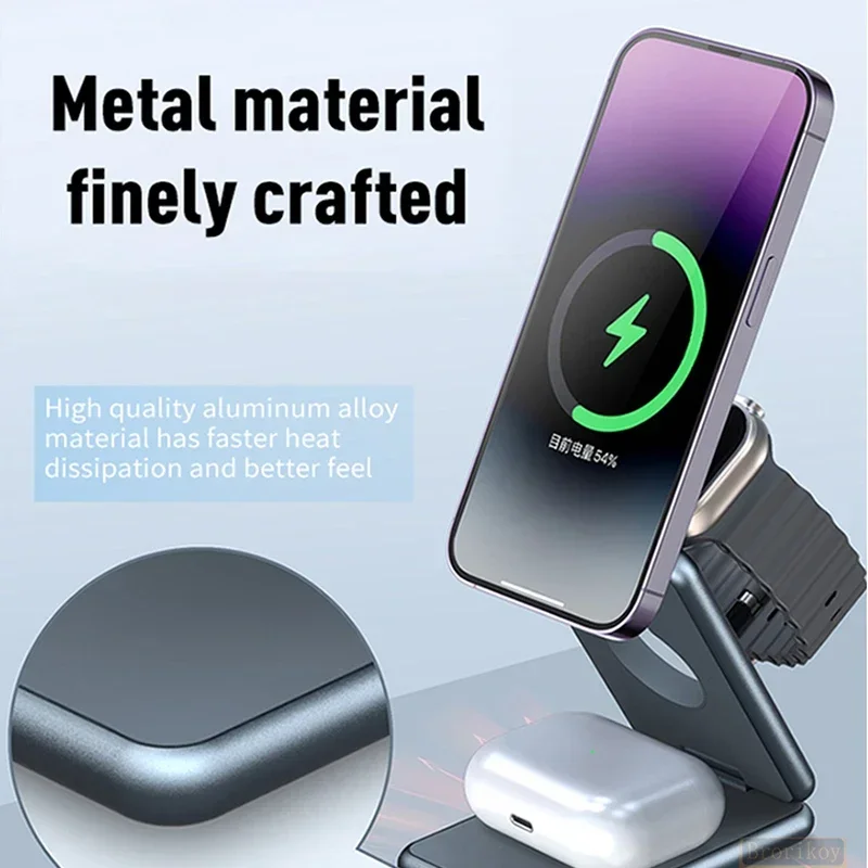 

Портативная магнитная беспроводная зарядная станция для iPhone 15, 14, 13 Pro, складная станция быстрой зарядки для Apple Watch SE 8, 7, 6, Airpods