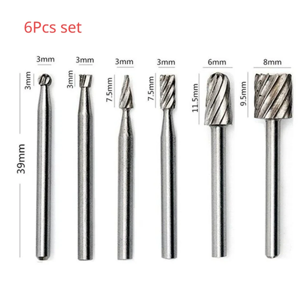 5Pcs / 6Pcs Tungsten Carbide Rotary Burr Cutter Set for Rotary Tools File Milling Cutter Engraving Bit for Woodworking Metal 6mm