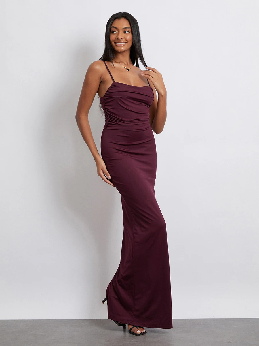 Women s Bodycon Long Dress Sleeveless Spaghetti Strap Solid Color Evening Dress Formal Gown