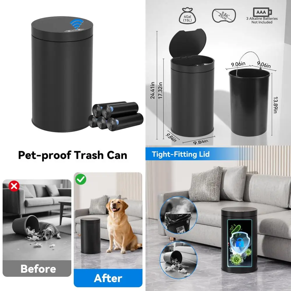 

Automatic Touchless 4 Gallon Stainless Steel Motion Sensor Trash Can for Bathroom, Hands-Free Waste Bin with Lid, Kitchen Garbag
