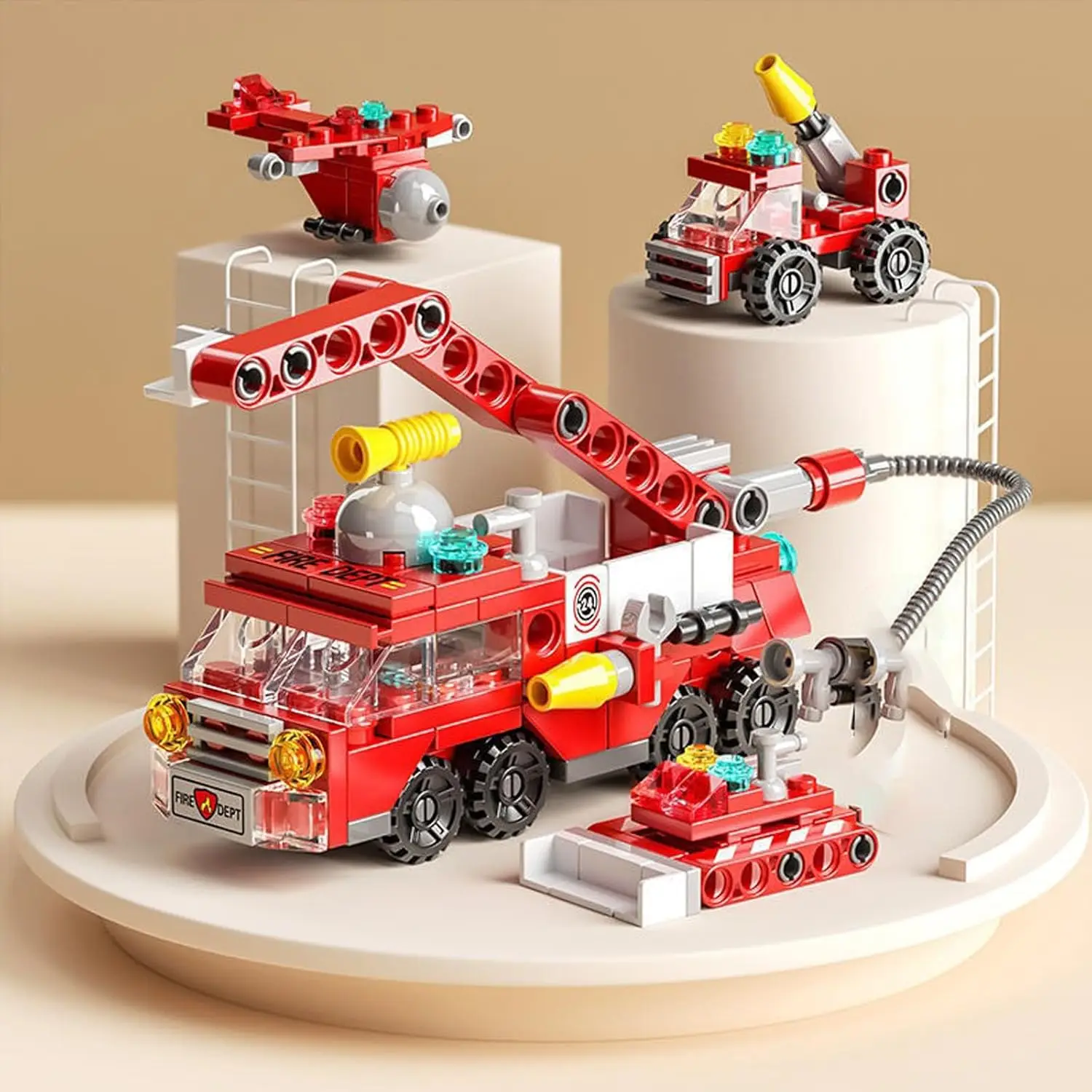 

142 PCS Fire Truck Building Block, 7-in-1 Fire Truck & Rescue Set, Learning Toys for Kids Ages 6-12, Creative Construction Kit