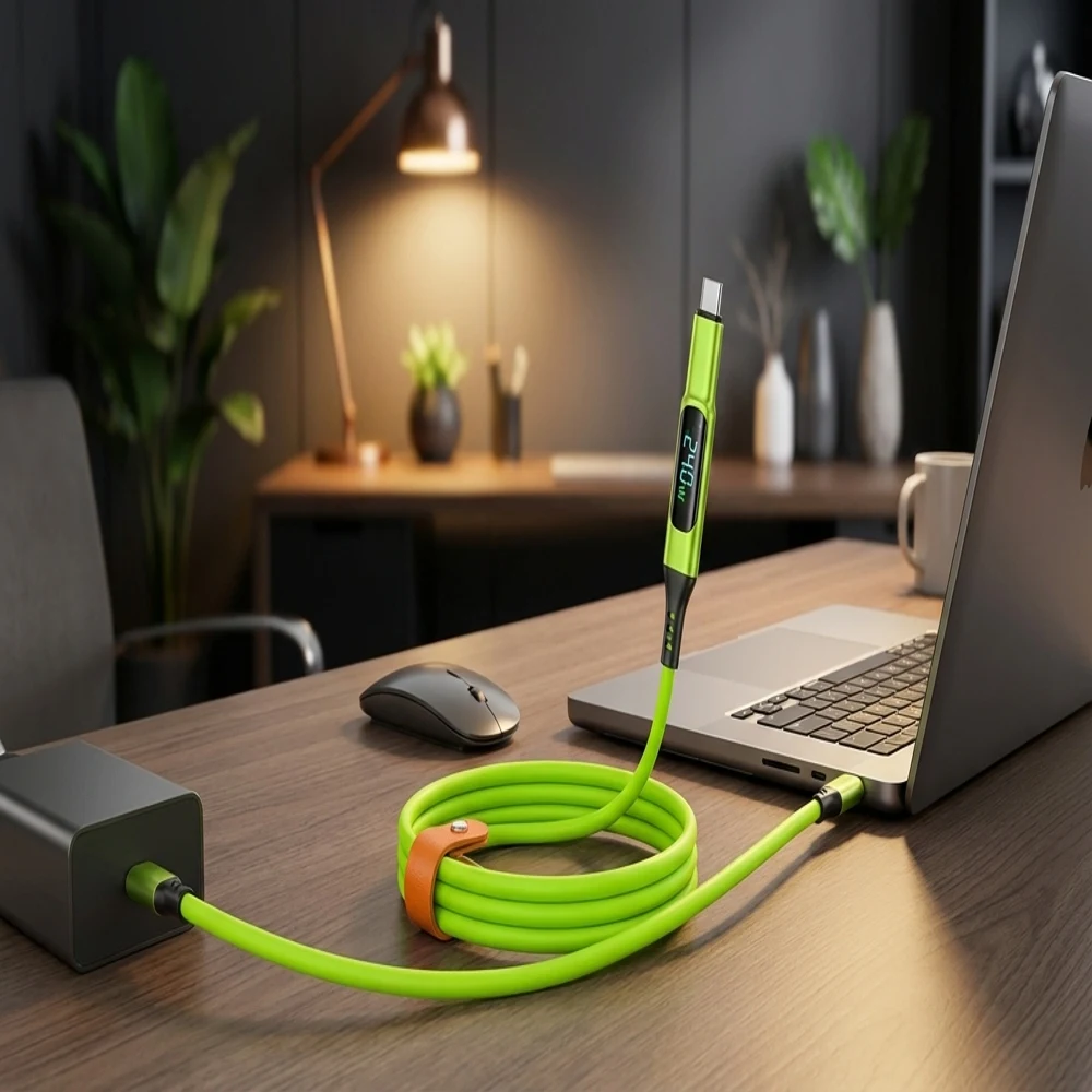 

2-Piece 240W Super Fast Charging Cables USB A To Type C & USB C To C Charger Wires LED Digital Display Cord High Power Durable F